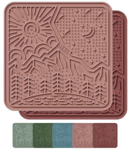 OHMO Lick Mat for Dogs and Cats Large(2 Pack) Nature Design Easy to Clean Pet Slow Feeder with Suction Cups, for Anxiety Relief and Boredom Reduction(Mars+Coral)