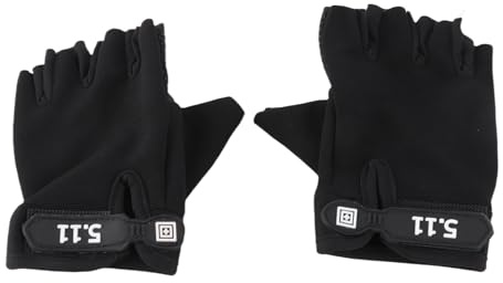 Pwshymi Kinder-Halbfingerhandschuhe, Kinder-Sporthandschuhe für 4–7 Jahre mit Rutschfester Handfläche, Verstellbarem Riemen, Schwarzes Polyester, Atmungsaktiv