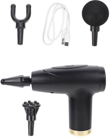 ARTIBETTER Masseur Corporel Électrique Portable Noir Écran Lcd, 4 Têtes de Massage, 6 Niveaux de Percussion Profonde, Petit Outil de Massage pour Dos, Nuque et Muscles, Usage Domestique