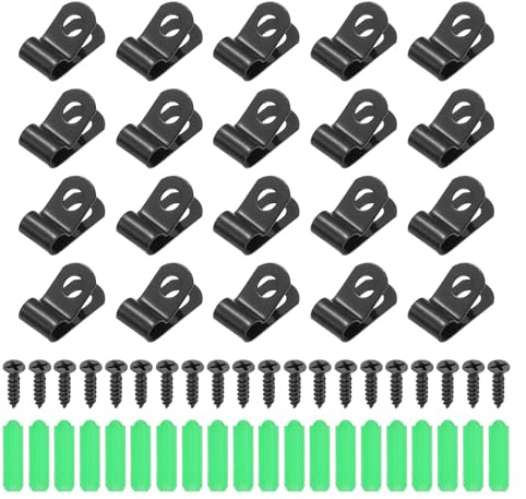 QUARKZMAN 20Pcs 5mm(3/16) Morsetti Per Filo Recinzione, Clip Di Montaggio Per Recinzione Agricola Tipo R Con Viti E Tubi Di Espansione Per Fissare Fili Saldati A Recinzioni In Vinile