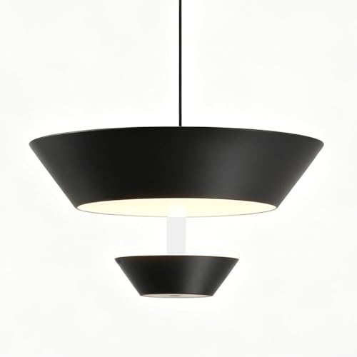ESIYUVO Lámpara Colgante Minimalista Moderna Negra/beige LED Para Isla De Cocina, Lámpara Colgante Cónica De Doble Capa, Luminaria De Suspensión Ajustable En Altura Para Dormitorio, Mesita De Noche