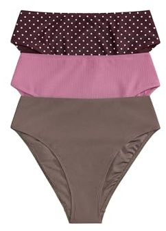 THE SET Mujeres Pack de 3 Braguitas de Bikini de Pernera y Cintura Alta