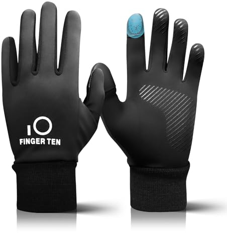 FINGER TEN Winter Gloves Touchscreen for Kids Boys Girls Running Thermal Gloves for Cold Weather, Youth Lightweight Warm Touch Screen Gloves for Hiking Skating Football (Black, Small)