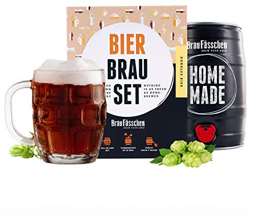 Braufässchen Bier Brauset zum selber machen | Dunkles Bier im 5 Liter Fass | Perfektes Geschenk für Männer | Geschenkbox