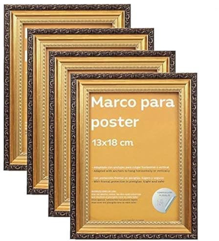 Nacnic - Set 4 Cadres Bois MDF Doré. Décoration murale élégante et exclusive à l'aide de photographies, de peintures, d'estampes et d'affiches. 13x18 cm