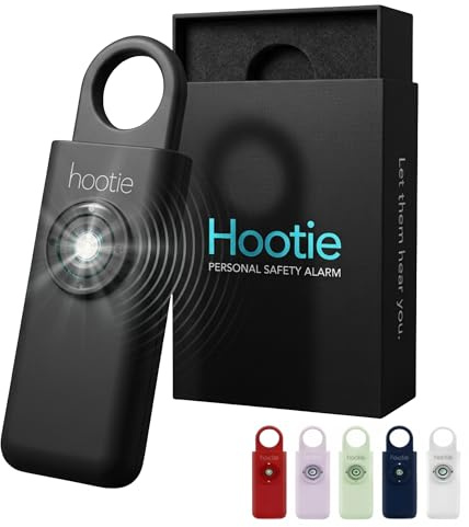 Hootie Personal Keychain Alarm - Hand Held Safety Siren for Self Defense and Emergency, Loud Pocket and Key-Chain-Safe Sound Device with Panic Strobe Light, Black | Pull Pin Activation, Strobe Light, No Charging, CR2032 Battery, TSA-Friendly, Men Women Kids Seniors, Campus, Travel - Black