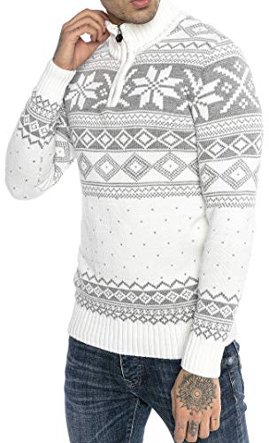 RED BRIDGE Maglione da Uomo Stile Norvegese Pullover con Collo Alto in Cotone Bianco XL