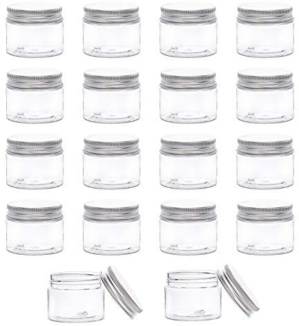 BENECREAT 18 Pack 40ml Barattoli Contenitori in Plastica Trasparente PET con Tappi a Vite in Alluminio per Cosmetici da Viaggio, Cura del Corpo, Perline, Snack di Cibo Secco