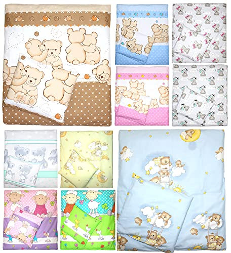 Primawela 2 oder 4 teiliges Set 70x78 für Baby Wiege Kinderwagen Beistellbett Bettwäsche (Bärchen Friends Braun, 4 Teilig)