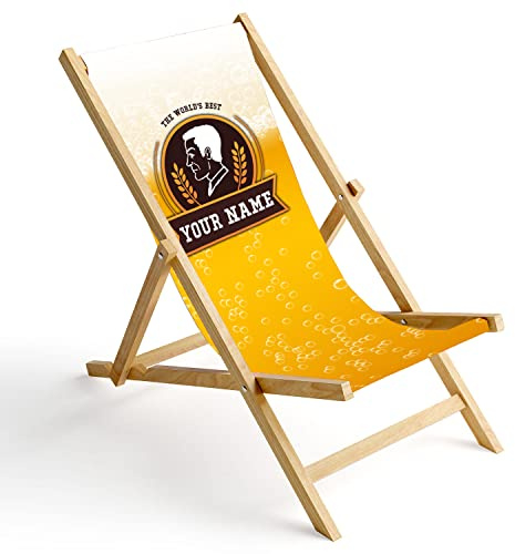 Ferocity Personalisierbarer Holz-Liegestuhl Klappbar Klappliegestuhl Sonnenliege Strandstuhl Wechselbezug Motiv Bier [119]