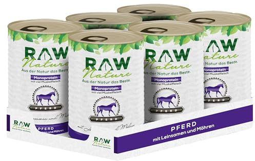 RAW Nature häst ren hund våt mat – 6 x 400 g, linfrön, monoprotein
