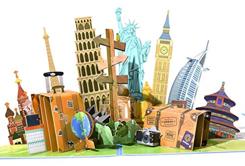 GREETING ART Pop-Up Karte Reise-3d Gutscheinkarte zum Urlaub, Geburtstag oder Abschied-Geldgeschenk für Urlaubsgeld, Geschenkkarte zur Reise,Pop Up Geburtstagskarte