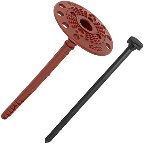 AERZETIX - C65193 - Juego de 25 tacos de aislamiento 8x120mm + 25 clavos de golpear Ø5x120mm - en nylon - ladrillo materiales macizo huecos mampostería paneles poliestireno lana mineral albañilería