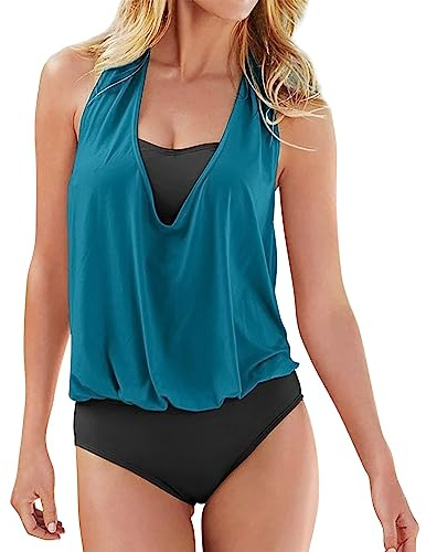 Tankini para mujer de 3 piezas, traje de baño bandeau para abdomen, tankinis parte superior con cubierta de bikini de cintura alta, ropa de playa, traje de baño deportivo, monocolor, tankini, a, L