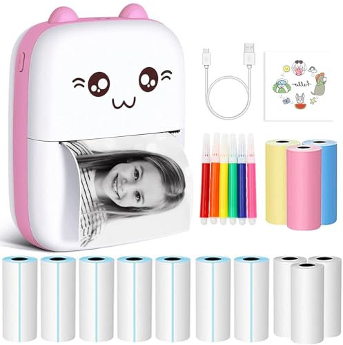 Thermarote Mini Portable Bluetooth Printer for Photos, Sticky Notes and Lists - Compatible with Android and IOS (Includes 13 Rolls of Thermal Paper)