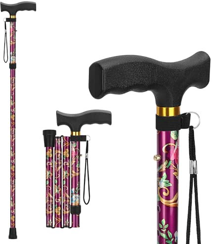supregear Canne de Marche Pliable - Bâton de Marche Réglable en Hauteur, Canne de Voyage Légère et Flexible, Aide à la Mobilité Pliable pour Équilibre, pour Hommes et Femmes, Violet Floral