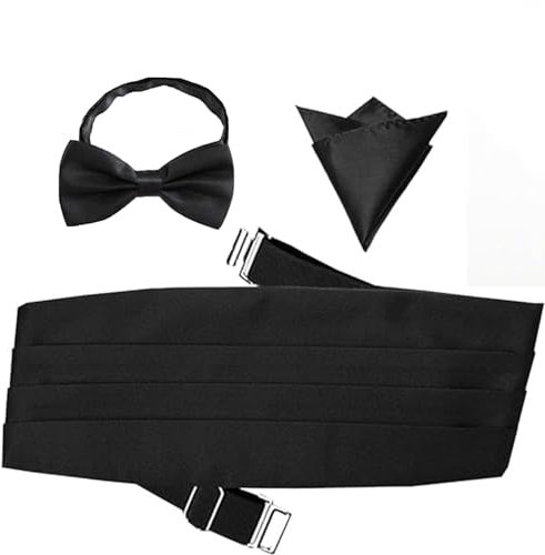 Sqxaldm 3er Set Herren Kummerbund Fliege Einstecktuch vorgebunden Schleife für Anzug Verstellbare Herren-Fliege Kummerbund Schwarz mit Fliege farblich abgestimmt glänzend für feierliche Anlässe