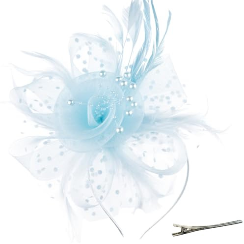 DRESHOW Fascinators Hatt Blomma Mesh Fjädrar på Pannband och Gaffel Clip Cocktail Teparty Huvudbonad för Flickor Kvinnor