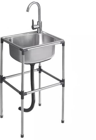 Évier Utilitaire en Acier Inoxydable avec Robinet, Évier de Cuisine Autoportant à Un Bac, Évier Portable pour Extérieur, Évier Commercial pour Restaurant(48x35cm/19x18inch)