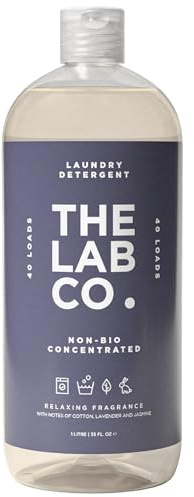 The Lab Co. Non-Bio Concentrated Laundry Detergent | 40 Loads, 1L | Non-Toxic Fragrance | Relaxing Cotton, Lavender & Jasmine Scent | Plant-Based, Vegan, Cruelty-Free, Sensitive Skin Safe