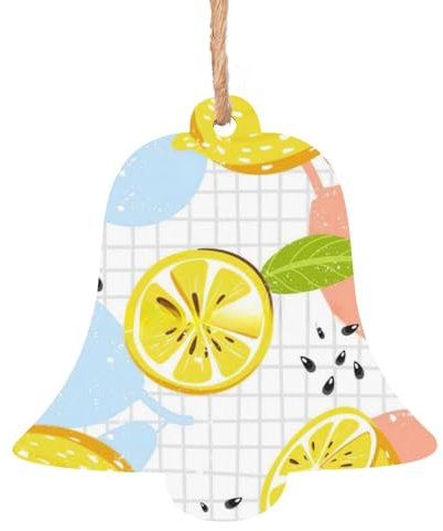 Luckily&Day Adornos de madera con estampado de frutas y limones para puerta, decoración colgante de árbol de Navidad, 4 piezas