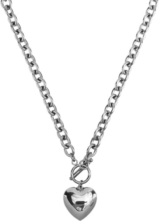 Mikovivi Collana a Cuore Spesso, Collana a Catena con Ciondolo a Cuore Collana Statement Collane a Levetta Collane a Maglie Gioielli Spessi Regali di Gioielli con Collana per Donna (Argento)