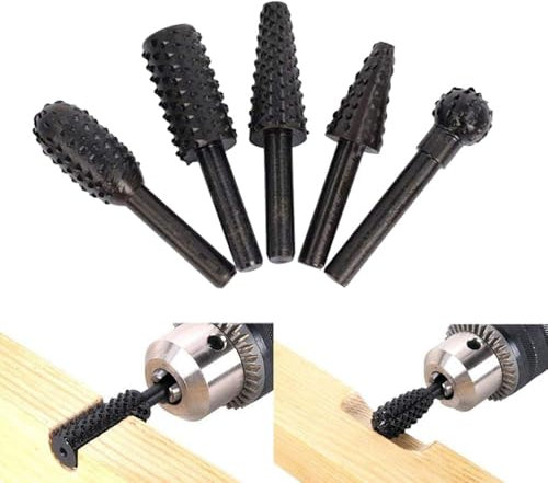 Ceeyoll 5 Piezas de Fresa Rotativa para Pecera, Juego de Brocas para Kit de Carpintería Brocas de Fresa Rotativas Lima Giratoria,Fresas para Metal para carpintería, tallado de metal, grabado pulido.
