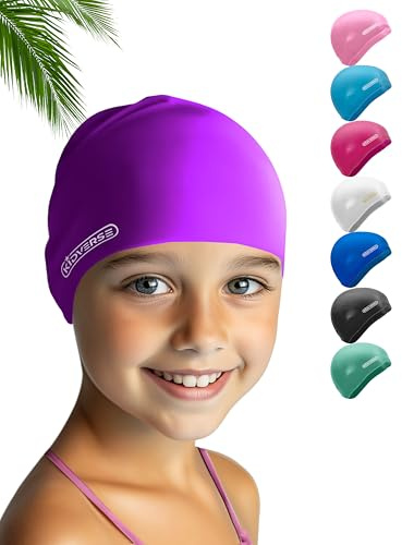 KIDVERSE Badekappe Kinder wasserdicht - Schwimmhaube Kinder mit Anti-Rutsch-Noppen - Badekappen für Schwimmer mit UV Schutz - Schwimmhaube Mädchen - Reißfeste Badehauben in verschiedenen Größen
