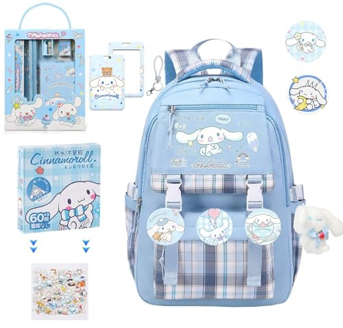 VLTBL Teen backpack Large Capacity Backpack Kawaii Backpack Suitable for Daily Use on School Excursions with Pencil Set Bus Card Protector and Cartoon Stickers