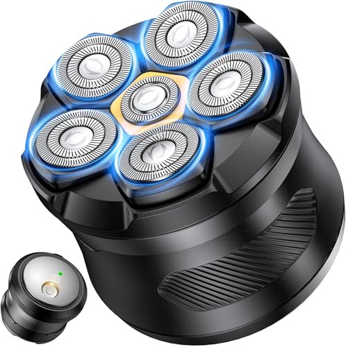 Afeitadora Cabeza Hombre,Maquina Afeitar Cabeza Impermeable IPX7 Aafeitadora Cabeza 6D Cabezales Magnéticos Maquinilla Afeitar Cabeza en Seco con Pantalla LED,Type-C