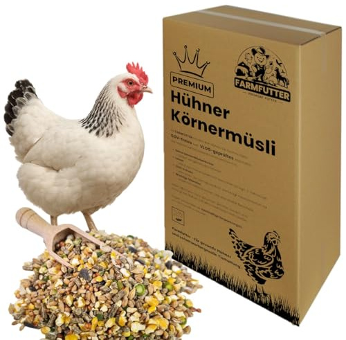 Farmfutter Mangime per polli, senza OGM, mangime completo di semi di alta qualità con olio di lino, estratto di peperoncino, semi di girasole, 19 kg
