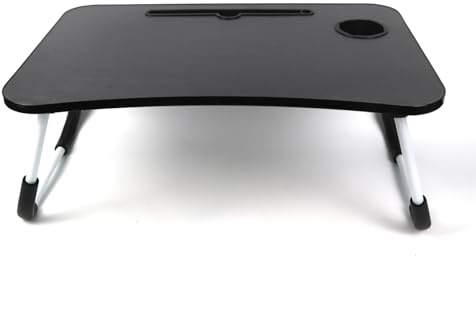 Foldable Laptop Table, Bed Table – Bed Desk Stand With Foldable Legs & Cup Slot Notebook Stand Computer Laptop Bed Table Laptops Tray For Sofa Bed (Black Wood Grain)