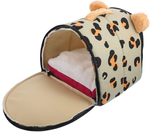 NOLITOY Nid Doux pour Hamsters Et Cochons D’Inde, Maison Cachette Chaude en Tissu Léopard Vert, Taille XS, Abri D’Hiver Confortable pour Petits Rongeurs Et Cobayes