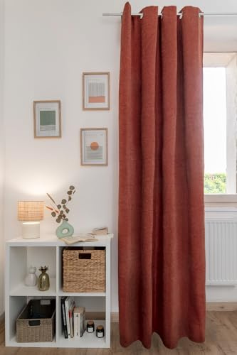 COTON PUR Rideau occultant phonique et Thermique Chenille doublé Polaire 140 x 240 cm Osiris Le Fil d'Ariane (Terracotta)