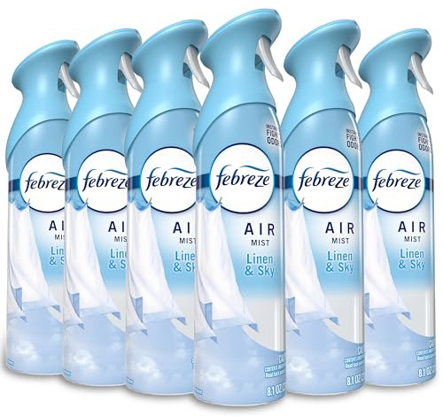 Febreze Air Mist, Air Freshener Spray, Odor Fighting Room Spray, Deodorizer for Home Bathroom Kitchen Office Apartment Dorm Room Classroom, Linen & Sky Scent, 8.1oz (Pack of 6)