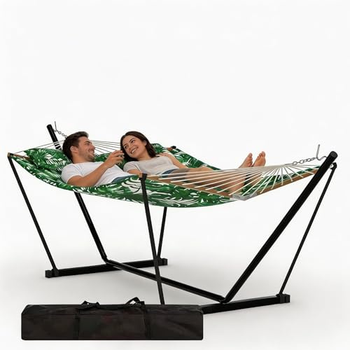 GarveeLife Hammock with Stand, Including Carrying Bag & Pillow | Freestanding 2 Persons Hammock , 450lbs Load Capacity, Easy Assembly, Portable Hammock for Indoor Outdoor Yard Camping Pool