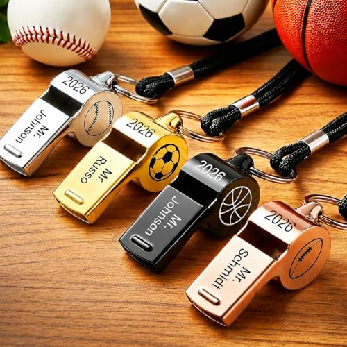 VEELU Sifflet Personnalisé avec Nom Gravé et Icône Sifflet Arbitre avec Cordon Sifflets en Acier Inoxydable pour Entraîneurs Arbitres Officiels Cadeau Personnalisé pour Anniversaire