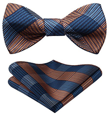 HISDERN Fliege Herren Braun & Navy Blau mit Einstecktuch Set Smoking Schleife Selbstbindende Karierte Fliegen Taschentuch Hochzeit für Männer