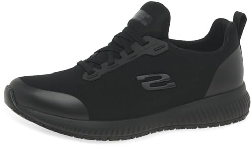 Skechers Women's Squad Sr Work Shoes, Black Black Flat Knit Blk, 8 UK