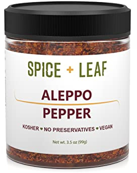 Premium Aleppo Pepper by SPICE + LEAF - Vegan Kosher Preservative Free Red Middle Eastern Mild Pepper Flakes, 3.5 oz