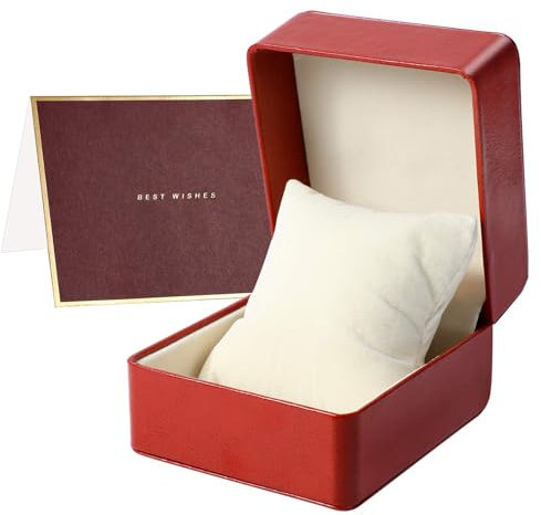 Augshy Premium PU Watch Storage Box - Single Watch Gift Box for Valentine, Men, Women, Unisex, Jewelry Bracelet Storage (Brownish Red)