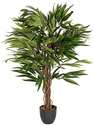 hjh OFFICE Kunstpflanze Mango Höhe 130 cm Grün 588 Blätter große Zimmerpflanze Mangobaum Topfpflanze Baum künstlich, 871001