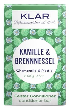 Klar Seifen fester Conditioner Kamille & Brennnessel 100g (für störrisches Haar), geeignet für empfindliche Kopfhaut und störrisches Haar, 11183