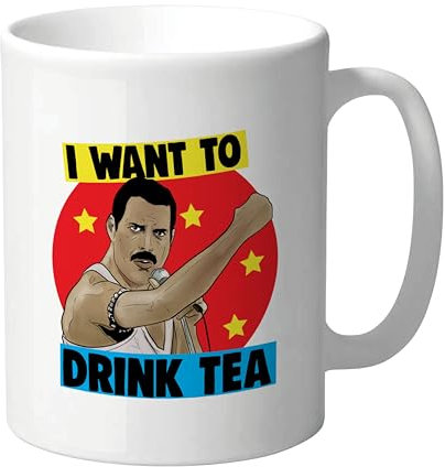 Funny Mug - Rock Star Inspired Coffee Cup for Music Fans, Tea Lovers, Birthday Christmas Secret Santa - Collegaue Friend for Him for Her - I Want to Drink Tea - CMUG14