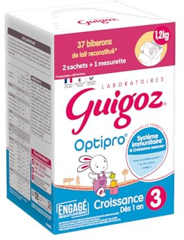 GUIGOZ CROISSANCE 3 OPTIPRO - DÈS 12 MOIS - Lait de croissance en poudre de 12 mois à 3 ans - BAG IN BOX (2 sachets de 600g)