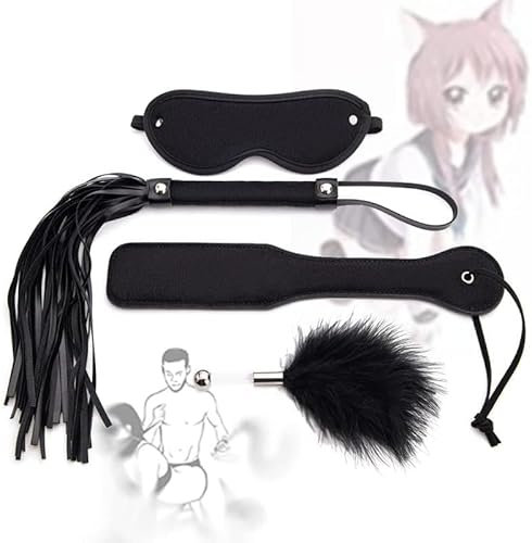 Sobeta 4pcs Cravache de Cheval d'équitation en Cuir Fouet avec Bandeau de Yeux en Satin pour Sports de Sommeil