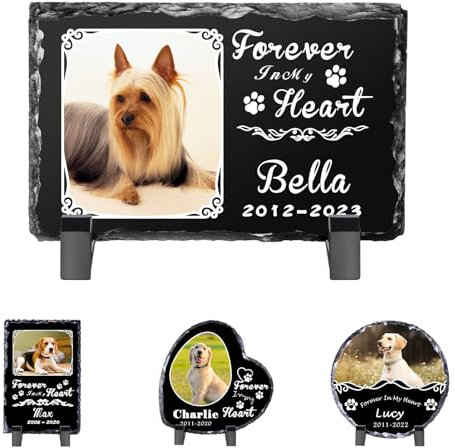 Skyeasure Cadeau commémoratif pour chien pour perte de chien, pierre d'ardoise personnalisée, cadre photo commémoratif pour chien, cadeau de condoléances pour animaux de compagnie, décoration de