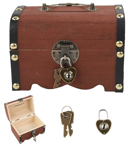 QINGYIWL Mini Treasure Chest Wooden 14.5x10x9.5cm Vintage with Lock StorageTreasure Chest Small for Storage and Decorating, Children's Birthday