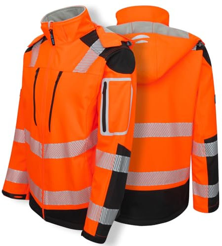 PRO FIT Arbeitsjacke Warnschutz Softshelljacke, Neonorange/Schwarz, Reflektierende Streifen, Wind- & Wasserabweisend, Atmungsaktiv, 1 Stück, Gr. L