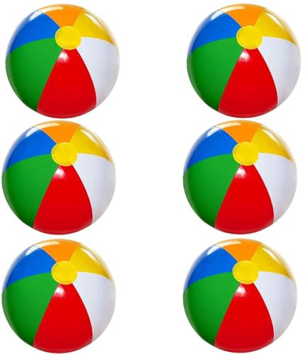 6 Stück Wasserball Klein Aufblasbar, (Durchmesser 23cm) Heller Regenbogen-Farbiger, Auslaufsicherer PVC-Strand Pool Partys, Schwimmspielzeug für Jugendliche